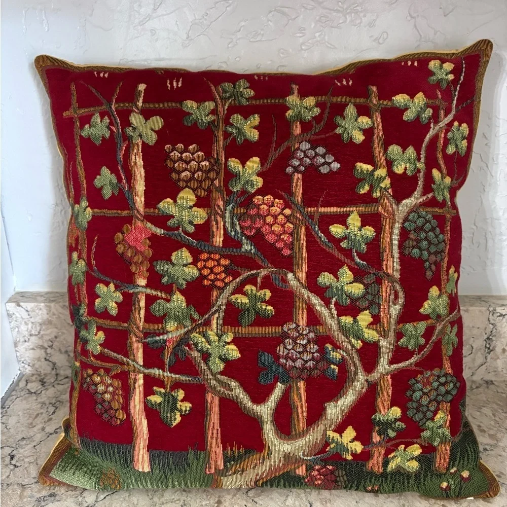 Apocalypse Series French Tapestry Red Vine & Grape Throw Pillow